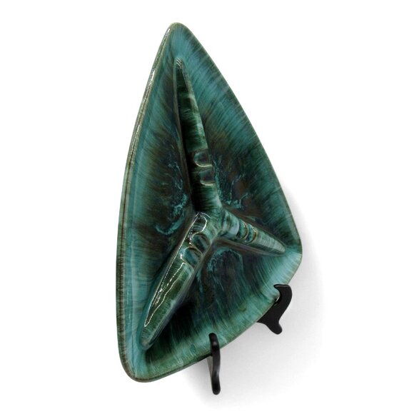 BLUE MOUNTAIN Pottery Green Triangular Ceramic Divided Ashtray 13 Inches - Picture 2 of 10